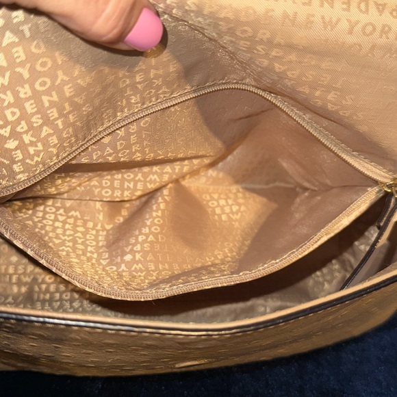 ♠️Kate Spade Houston Street Maria Brown Ivory Foldover Ostrich Shoulder Bag - Picture 12 of 16